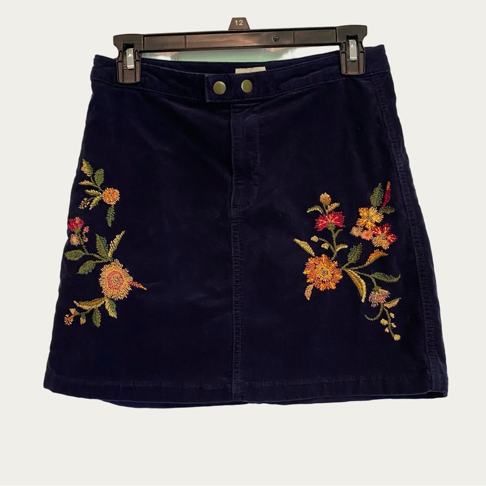 Mossimo Embroidered Navy Corduroy Skirt size 2